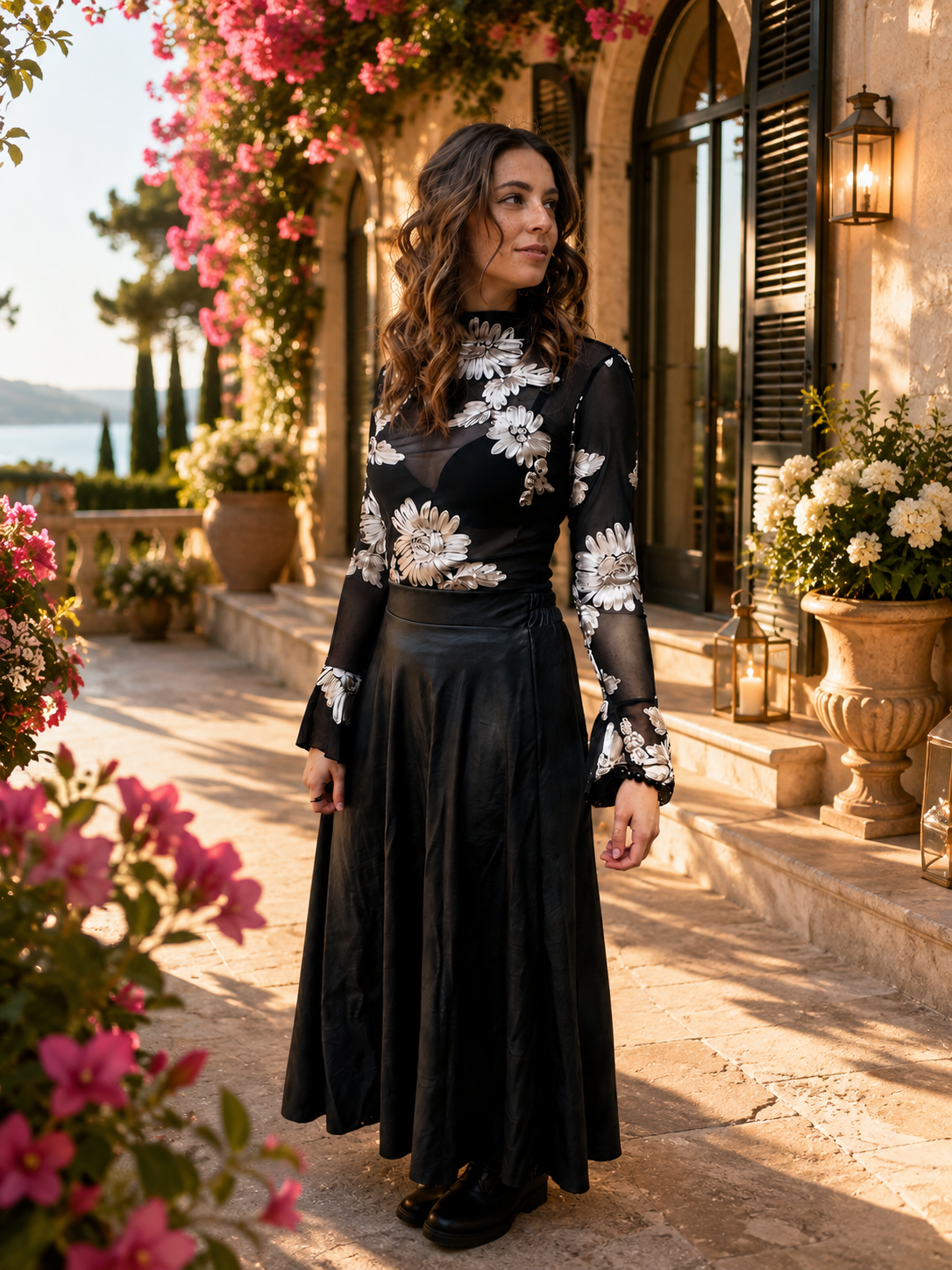 Bloemenblouse zwart/ goud
