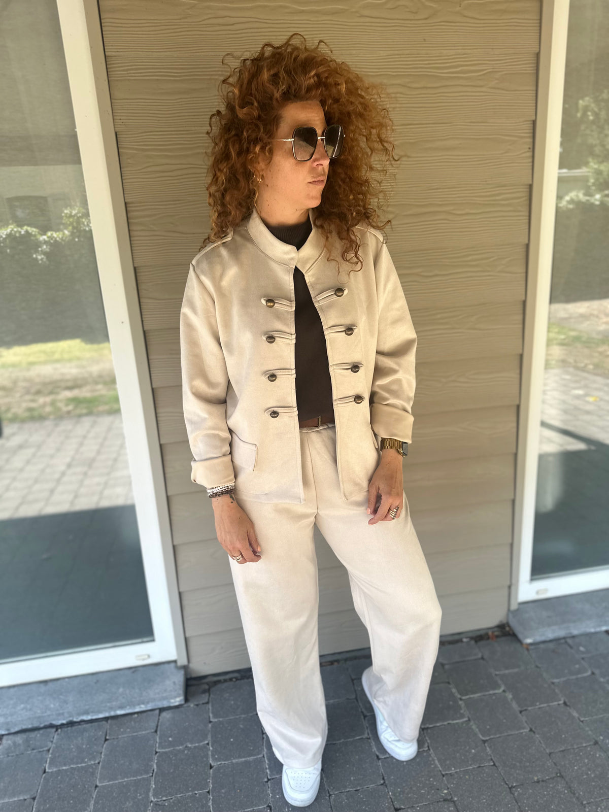 Suede beige broek