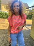 Neon gestreepte top – Koraal/Roze